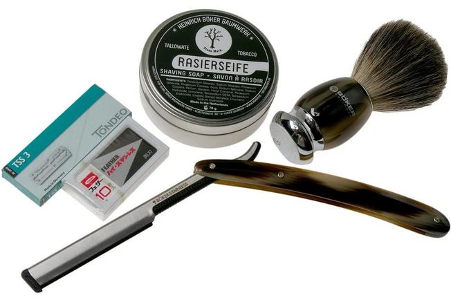 Böker Barberette Horn Set 140905SET Shaving Set With Shavette 1 Böker Barberette Horn Set 140905SET Shaving Set With Shavette