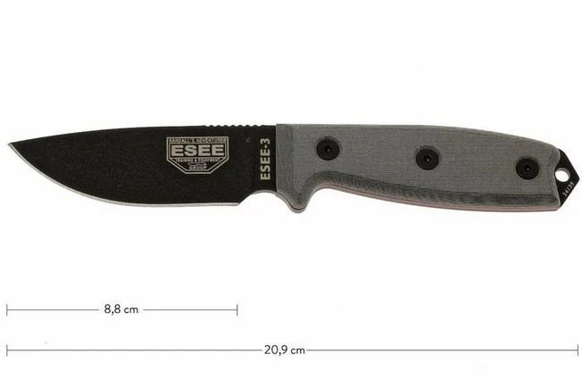 ESEE Model 3 Black Blade, Grey Handle 3P-KO Survival Knife Without Sheath 1 ESEE Model 3 Black Blade, Grey Handle 3P-KO Survival Knife Without Sheath