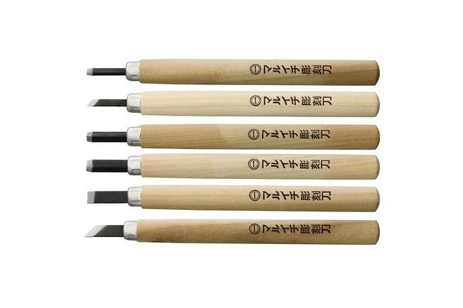 Yoshiharu KL-6 Maruichi Japanese Wood Carving Knives, Set Of 6 In Plastic Case 1 Yoshiharu KL-6 Maruichi Japanese Wood Carving Knives, Set Of 6 In Plastic Case